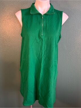 Isaac Mizrahi QVC Sleeveless Kelly Green Zip-Front Polo Mini Dress Spandex